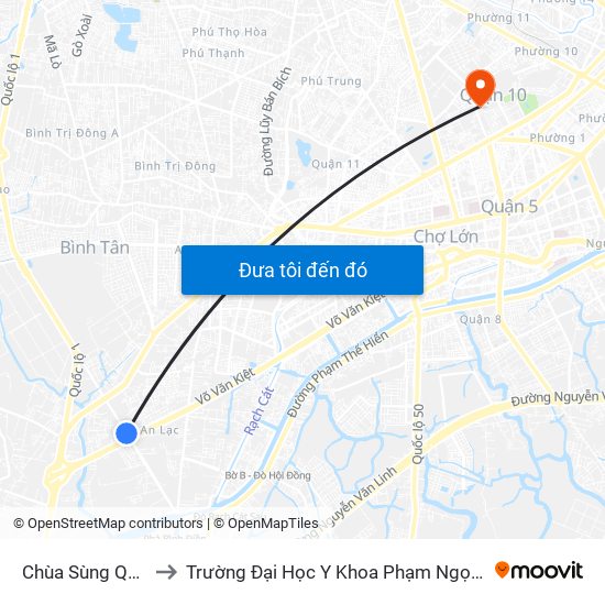 Chùa Sùng Quang to Trường Đại Học Y Khoa Phạm Ngọc Thạch map