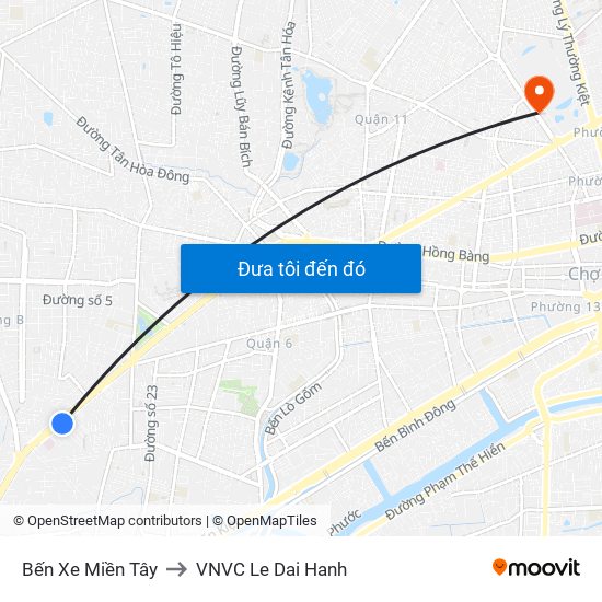 Bến Xe Miền Tây to VNVC Le Dai Hanh map