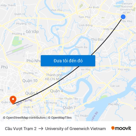 Cầu Vượt Trạm 2 to University of Greenwich Vietnam map