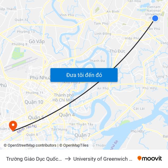 Trường Giáo Dục Quốc Phòng to University of Greenwich Vietnam map