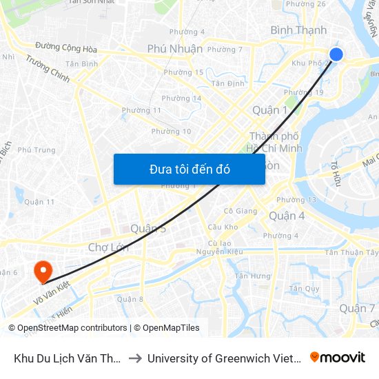 Khu Du Lịch Văn Thánh to University of Greenwich Vietnam map