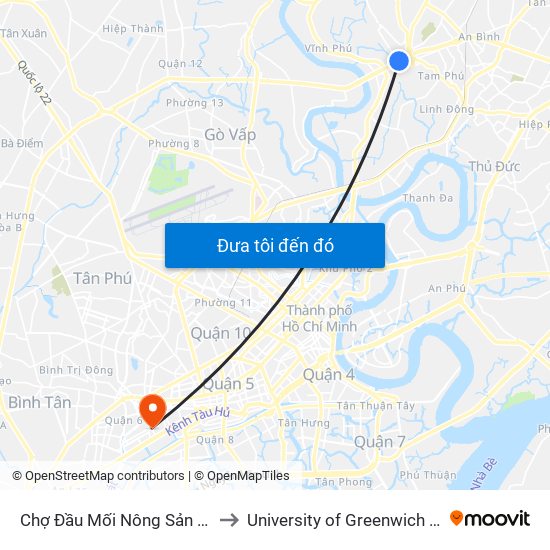 Chợ Đầu Mối Nông Sản Thủ Đức to University of Greenwich Vietnam map