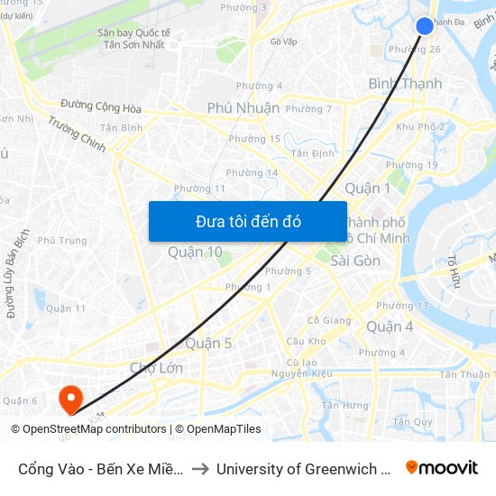 Cổng Vào - Bến Xe Miền Đông to University of Greenwich Vietnam map