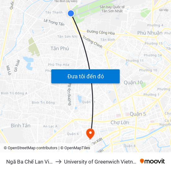 Ngã Ba Chế Lan Viên to University of Greenwich Vietnam map