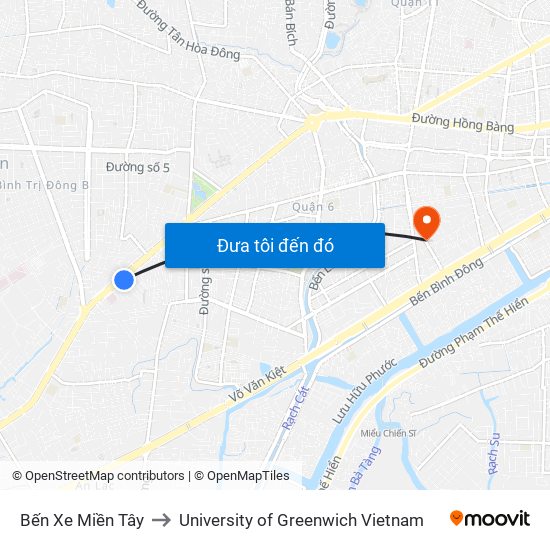 Bến Xe Miền Tây to University of Greenwich Vietnam map
