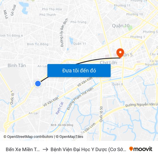 Bến Xe Miền Tây to Bệnh Viện Đại Học Y Dược (Cơ Sở 2) map