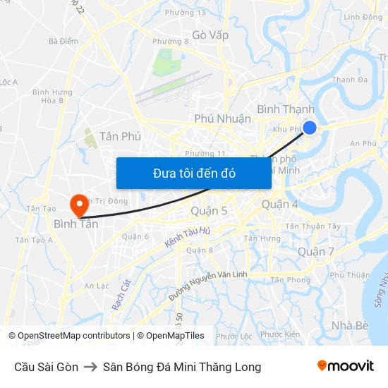 Cầu Sài Gòn to Sân Bóng Đá Mini Thăng Long map