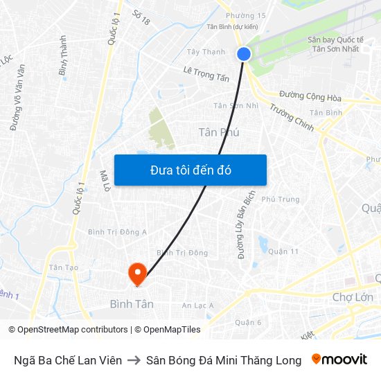 Ngã Ba Chế Lan Viên to Sân Bóng Đá Mini Thăng Long map