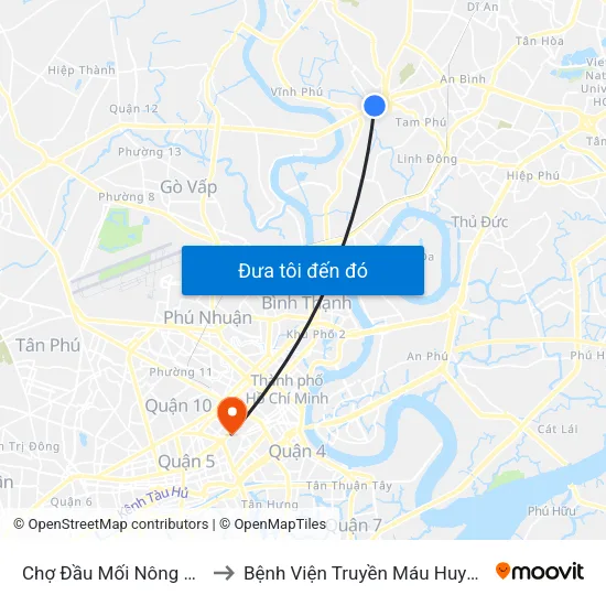 Chợ Đầu Mối Nông Sản Thủ Đức to Bệnh Viện Truyền Máu Huyết Học - Cơ Sở 2 map