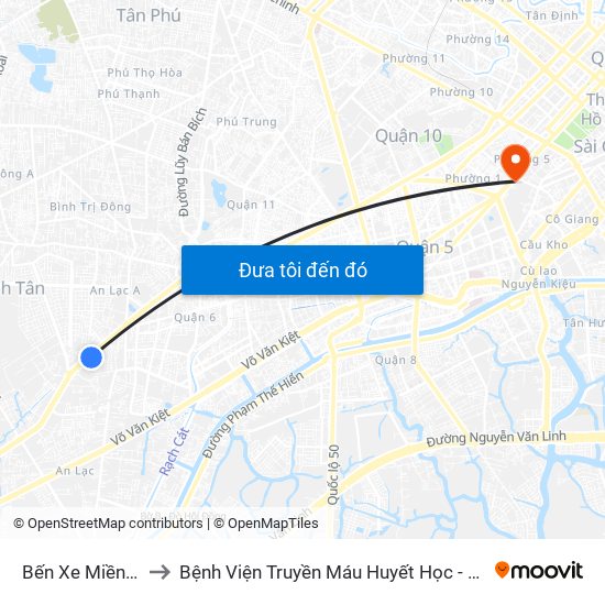 Bến Xe Miền Tây to Bệnh Viện Truyền Máu Huyết Học - Cơ Sở 2 map