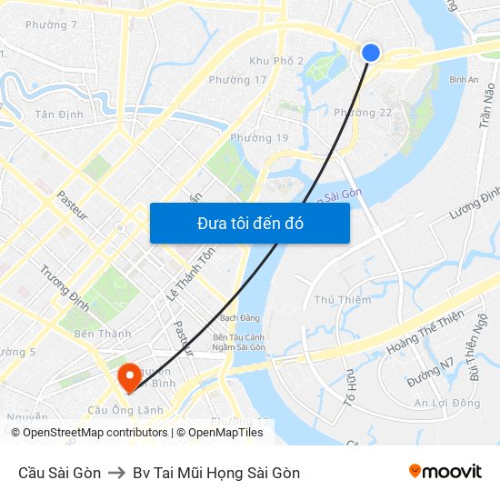 Cầu Sài Gòn to Bv Tai Mũi Họng Sài Gòn map