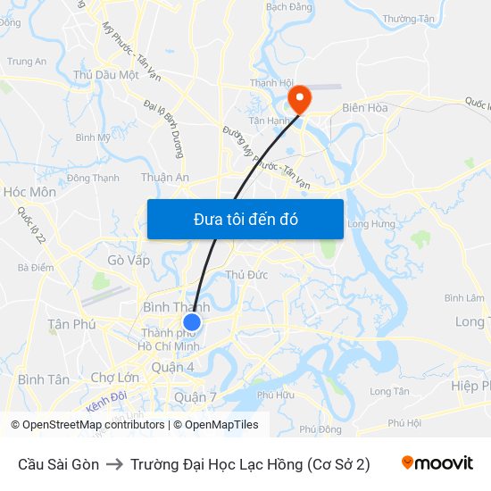 Cầu Sài Gòn to Trường Đại Học Lạc Hồng (Cơ Sở 2) map