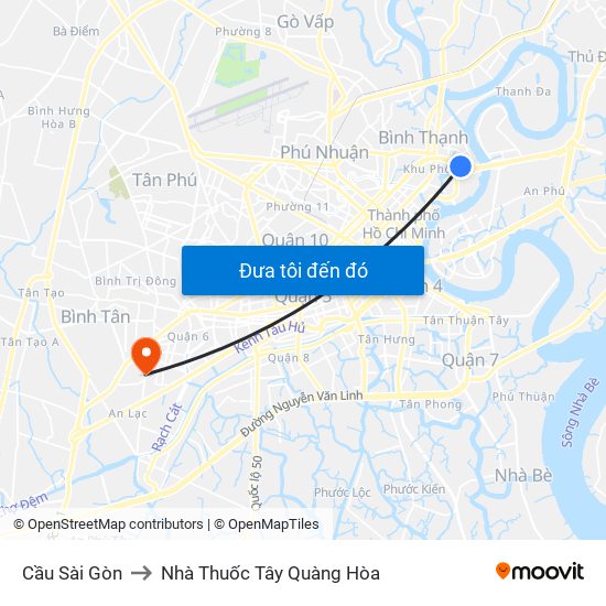 Cầu Sài Gòn to Nhà Thuốc Tây Quàng Hòa map