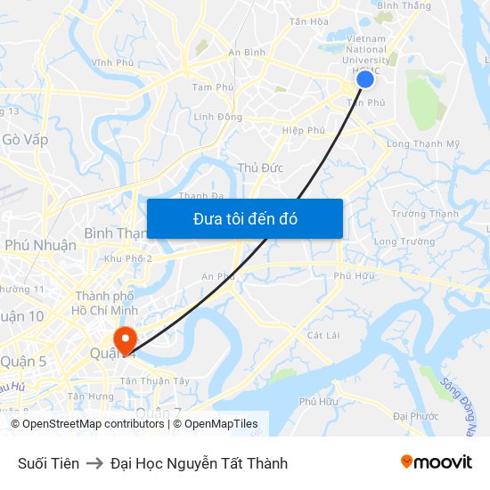 Suối Tiên to Đại Học Nguyễn Tất Thành map