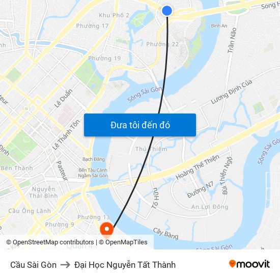 Cầu Sài Gòn to Đại Học Nguyễn Tất Thành map