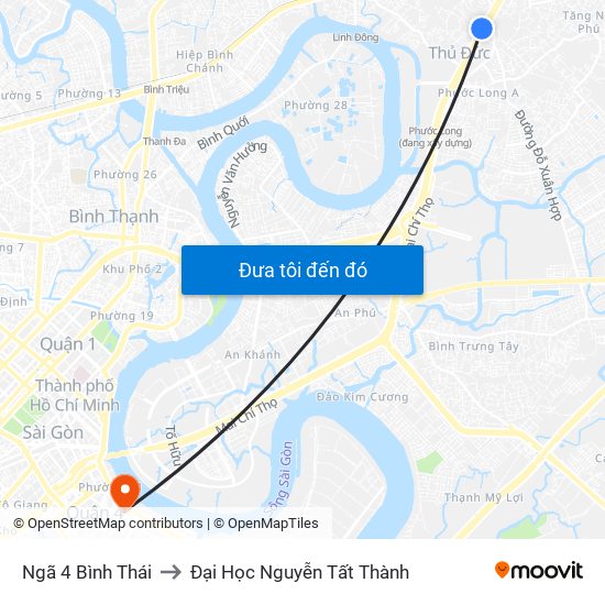 Ngã 4 Bình Thái to Đại Học Nguyễn Tất Thành map