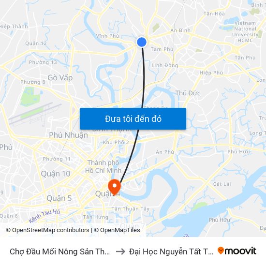 Chợ Đầu Mối Nông Sản Thủ Đức to Đại Học Nguyễn Tất Thành map