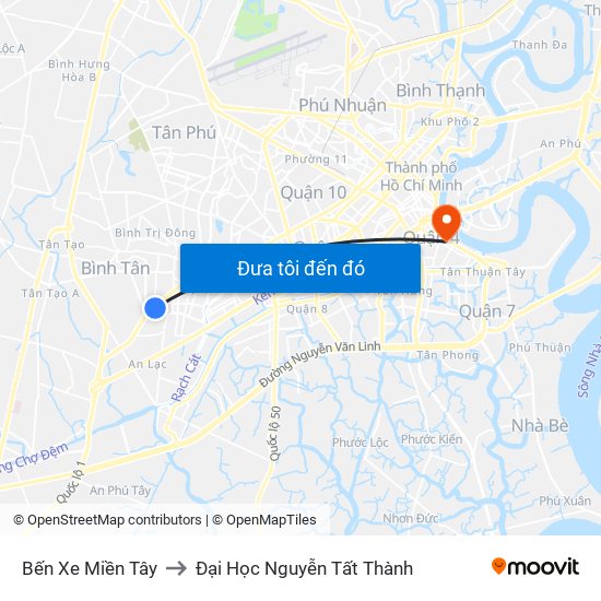 Bến Xe Miền Tây to Đại Học Nguyễn Tất Thành map