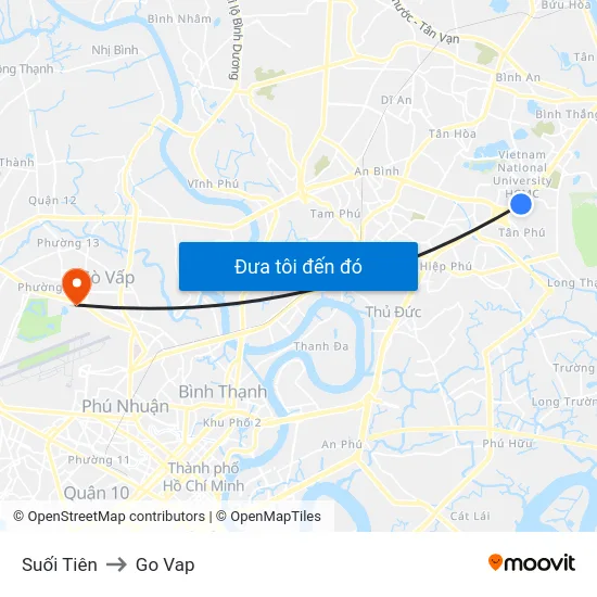 Suối Tiên to Go Vap map