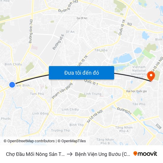 Chợ Đầu Mối Nông Sản Thủ Đức to Bệnh Viện Ung Bướu (Cơ Sở 2) map