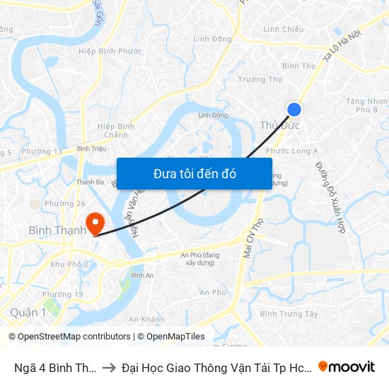 Ngã 4 Bình Thái to Đại Học Giao Thông Vận Tải Tp Hcm map