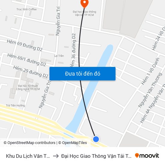 Khu Du Lịch Văn Thánh to Đại Học Giao Thông Vận Tải Tp Hcm map