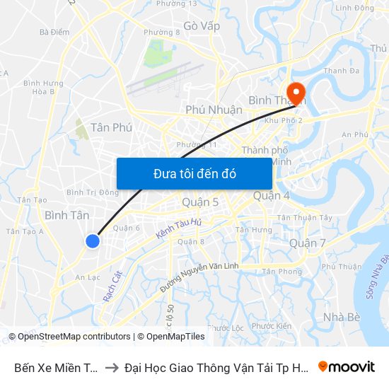 Bến Xe Miền Tây to Đại Học Giao Thông Vận Tải Tp Hcm map