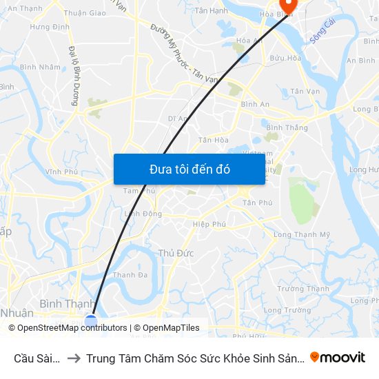 Cầu Sài Gòn to Trung Tâm Chăm Sóc Sức Khỏe Sinh Sản Tỉnh Đồng Nai map