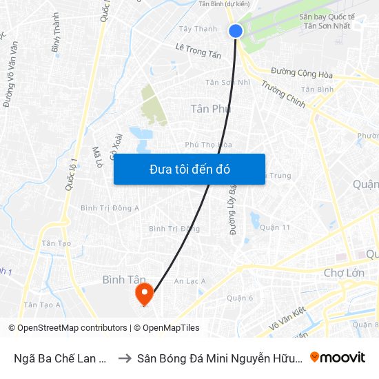 Ngã Ba Chế Lan Viên to Sân Bóng Đá Mini Nguyễn Hữu Đan map