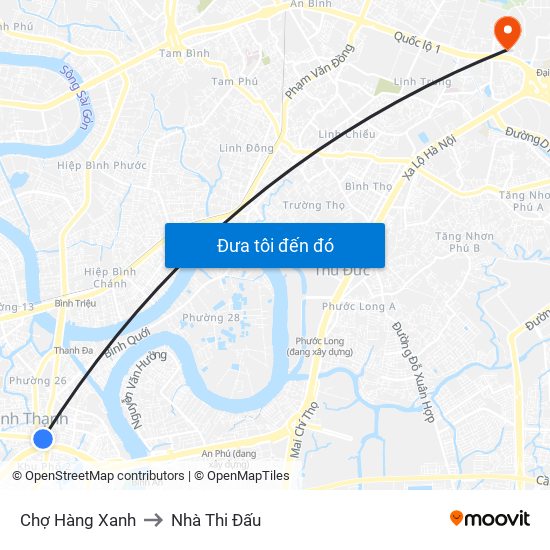 Chợ Hàng Xanh to Nhà Thi Đấu map