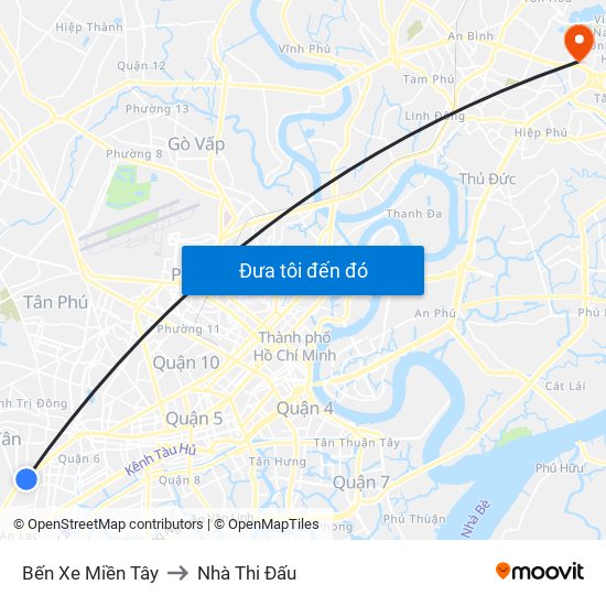 Bến Xe Miền Tây to Nhà Thi Đấu map