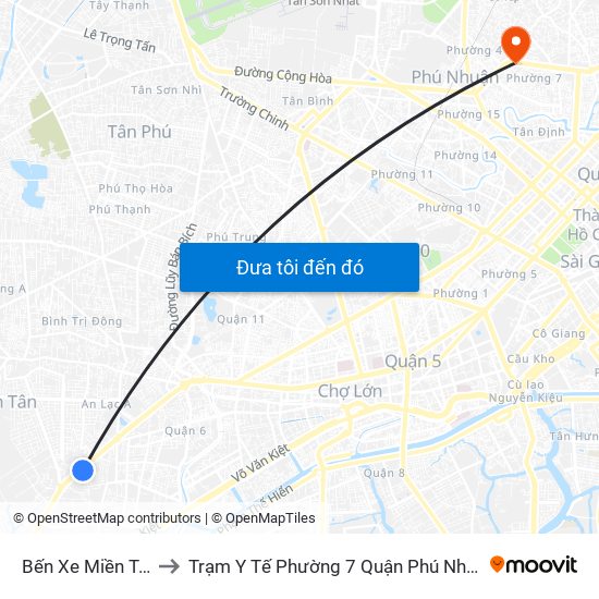 Bến Xe Miền Tây to Trạm Y Tế Phường 7 Quận Phú Nhuận map