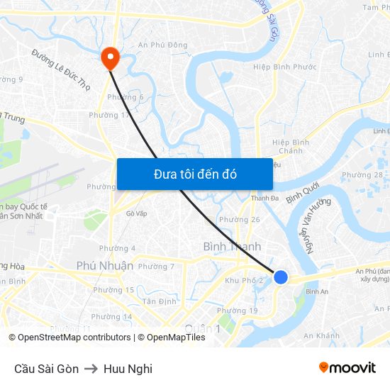 Cầu Sài Gòn to Huu Nghi map