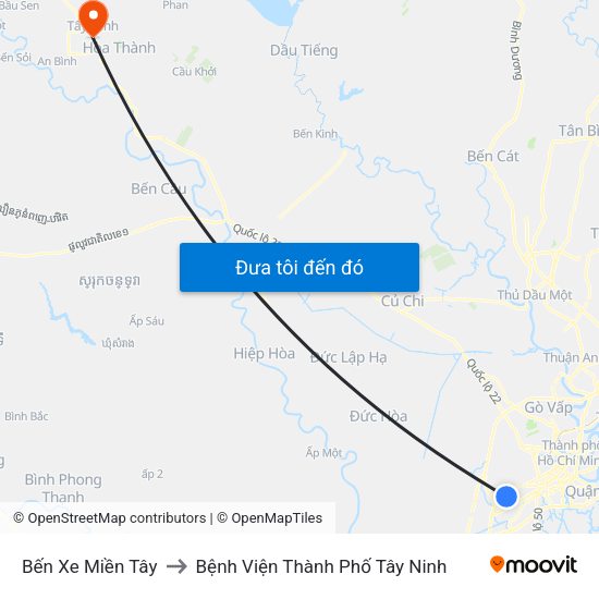 Bến Xe Miền Tây to Bệnh Viện Thành Phố Tây Ninh map