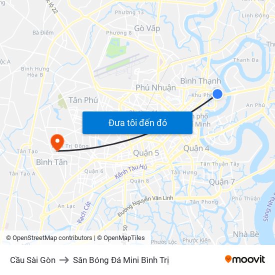 Cầu Sài Gòn to Sân Bóng Đá Mini Bình Trị map
