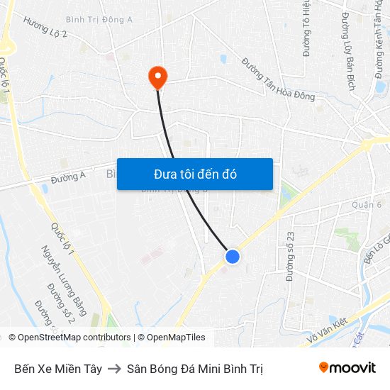 Bến Xe Miền Tây to Sân Bóng Đá Mini Bình Trị map