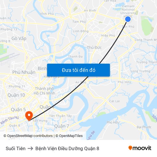 Suối Tiên to Bệnh Viện Điều Dưỡng Quận 8 map