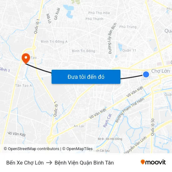 Bến Xe Chợ Lớn to Bệnh Viện Quận Bình Tân map