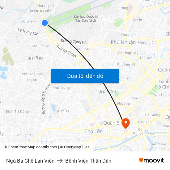 Ngã Ba Chế Lan Viên to Bệnh Viện Thân Dân map