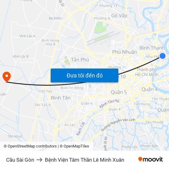 Cầu Sài Gòn to Bệnh Viện Tâm Thần Lê Minh Xuân map