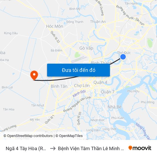 Ngã 4 Tây Hòa (Rmk) to Bệnh Viện Tâm Thần Lê Minh Xuân map