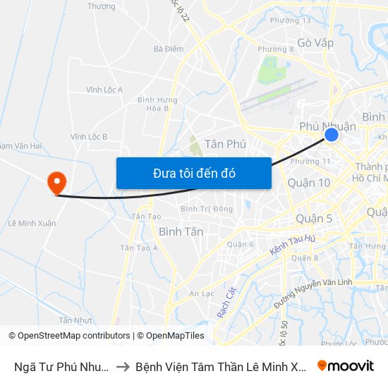 Ngã Tư Phú Nhuận to Bệnh Viện Tâm Thần Lê Minh Xuân map