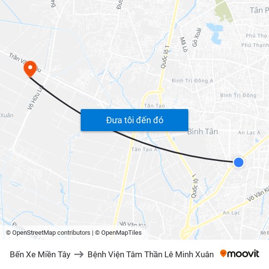 Bến Xe Miền Tây to Bệnh Viện Tâm Thần Lê Minh Xuân map