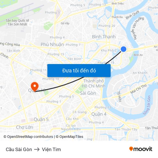 Cầu Sài Gòn to Viện Tim map