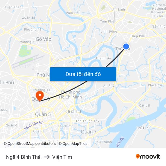 Ngã 4 Bình Thái to Viện Tim map