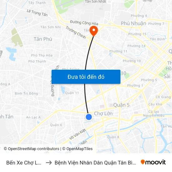 Bến Xe Chợ Lớn to Bệnh Viện Nhân Dân Quận Tân Bình map