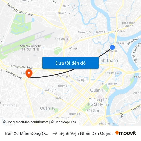 Bến Xe Miền Đông (Xe Khách) to Bệnh Viện Nhân Dân Quận Tân Bình map