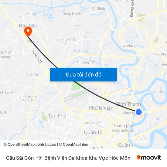 Cầu Sài Gòn to Bệnh Viện Đa Khoa Khu Vực Hóc Môn map