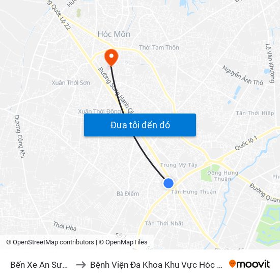 Bến Xe An Sương to Bệnh Viện Đa Khoa Khu Vực Hóc Môn map