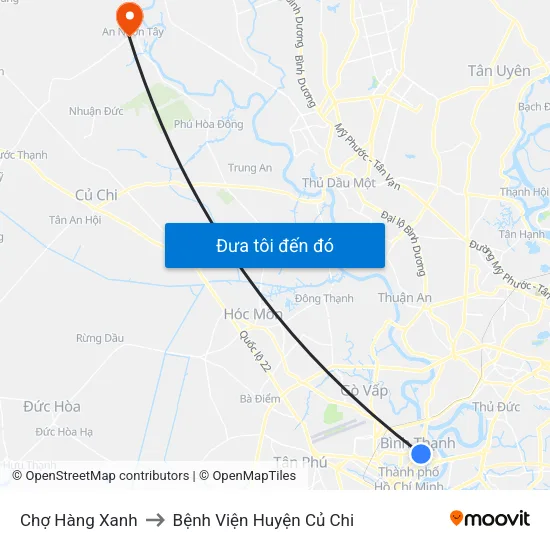 Chợ Hàng Xanh to Bệnh Viện Huyện Củ Chi map